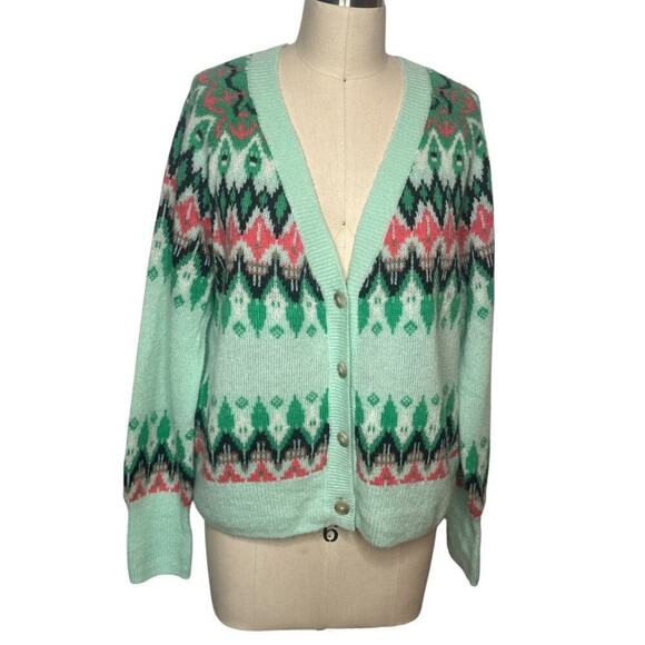 Vineyard Vines Mist Green Merino Wool Fair Isle Cardigan - M - Picture 2 of 7